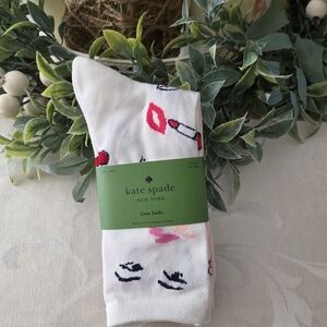Kate Spade White Crew Socks with Pink and Red Accents